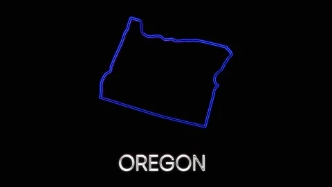 Neon animated map showing the state of Oregon from the united state of American Stock Footage 150762443