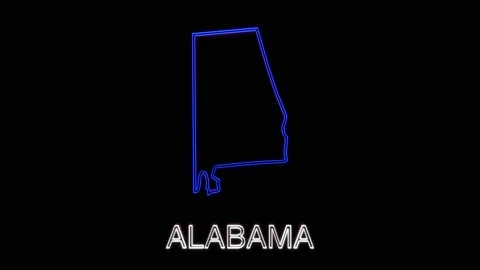 Neon animated map showing the state of Alabama from the united state of america Stock Footage 150762591