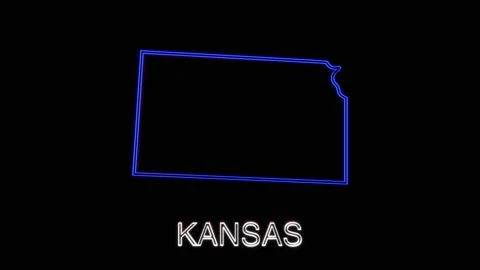 Neon animated map showing the state of Kansas from the united state of america Stock Footage 150762765