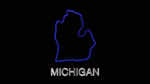 Neon animated map showing the state of Michigan from the united state of america Stock Footage 150763260