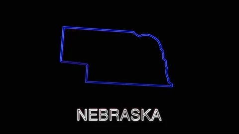 Neon animated map showing the state of Nebraska from the united state of america Stock Footage 150763464