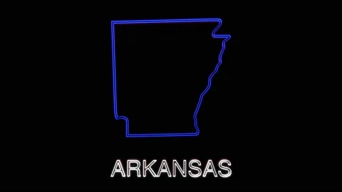 Neon animated map showing the state of Arkansas from the united state of america Stock Footage 150763470