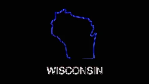 Neon animated map showing the state of Wisconsin from the united state of Stock Footage 150763483