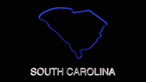 Neon animated map showing the state of South Carolina from the united state of Stock Footage 150763850