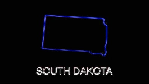 Neon animated map showing the state of South Dakota from the united state of Stock Footage 150764044