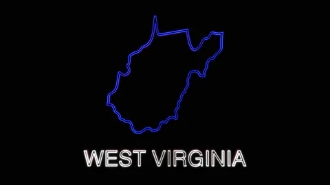 Neon animated map showing the state of West Virginia from the united state of Stock Footage 150764997