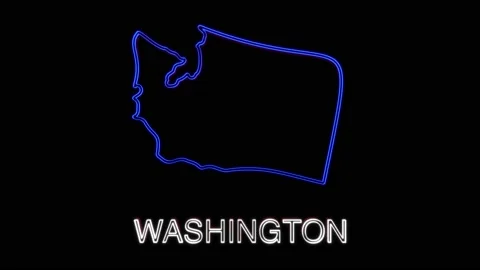 Neon animated map showing the state of washington from the united state of Stock Footage 150765978