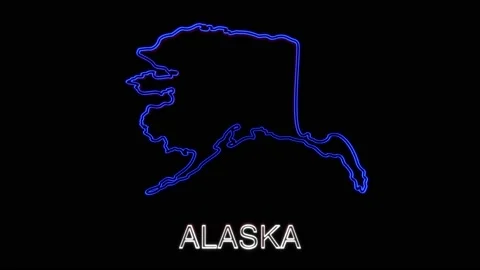 Neon animated map showing the state of Alaska from the united state of america Stock Footage 150766633