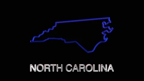 Neon animated map showing the state of North Carolina from the united state of Stock Footage 150766908