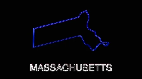 Neon animated map showing the state of Massachusetts from the united state of Stock Footage 150767454