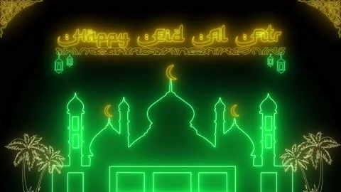 Neon animated mosque ied al fitr Stock Footage 231207715