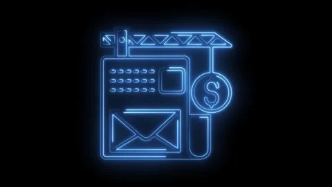 Neon animated website builder with construction crane and dollar symbol on .. Video stock 316676147