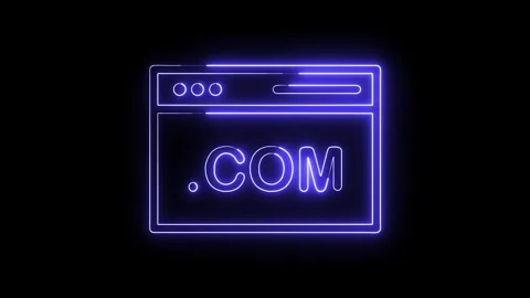 Neon animated website window displaying domain extension com for online tec.. Stock Footage 308193131