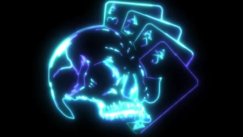 Neon animation of Aces and Skull Stock Footage 275249170