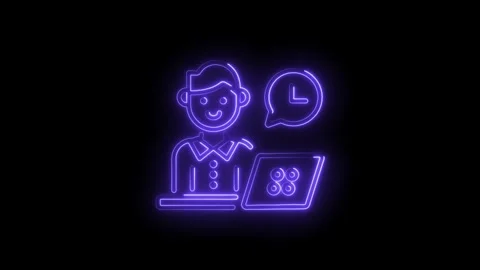Neon animation of customer support representative working efficiently on a .. Stock Footage 345984152