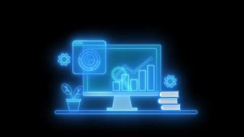 Neon Animation of Data Analysis on Computer Screen Stock Footage 316490489