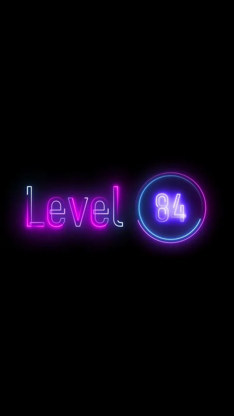 Neon animation displays level eighty four. Dark background. Vertical video... 스톡 동영상 314975217