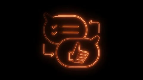 Neon animation of feedback loop with thumbs up and checklist,modern orange .. Stock Footage 308216112