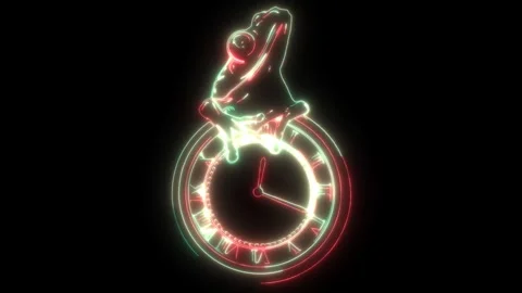 Neon animation of frog with clock. Stock Footage 275148572