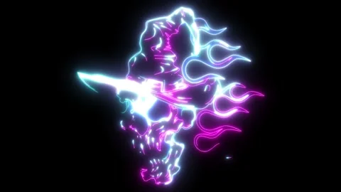 Neon animation of Head skull fire Stock Footage 275254079