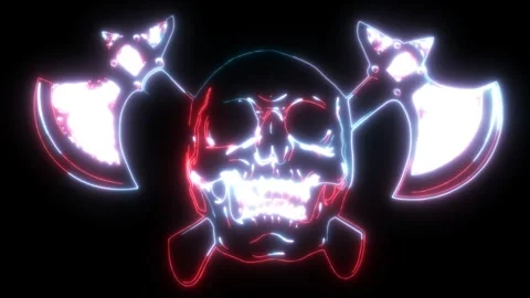 Neon animation of human skull with ax Stock Footage 275049631