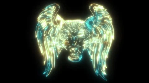 Neon animation of leopard head with wings Stock Footage 275261682