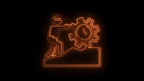 Neon animation of man working with gear clock on graph representing time ma.. Stock Footage 309911352