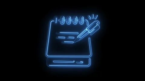 Neon animation of a notebook and pen for productivity and organization on b.. Stock Footage 345996908
