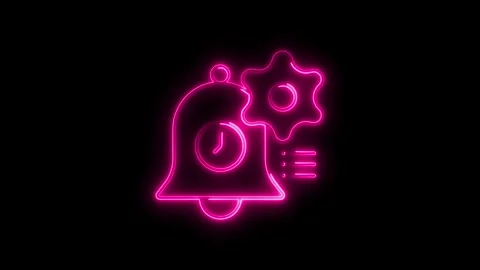 Neon animation of notification bell clock and settings symbol on black back.. Stock Footage 308458856
