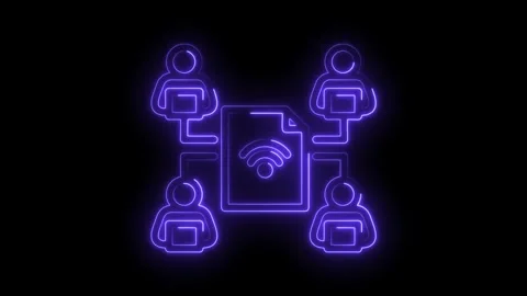 Neon animation of people sharing a wireless file symbolizing networking and.. Stock Footage 309913460
