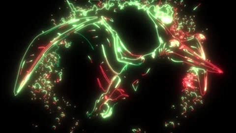 Neon animation of Pteranodon flying dinosaur. Stock Footage 275594828