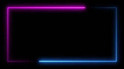 Neon animation of rectangular title frame. Pink blue neon glowing rectangle. Stockbeeldmateriaal 276281537