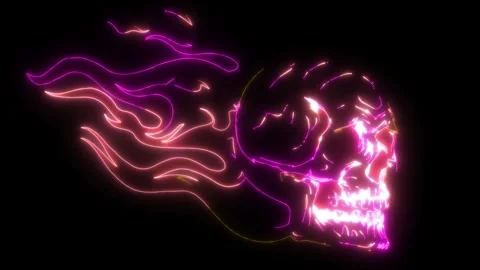 Neon animation of Skull fire Stock Footage 275148406