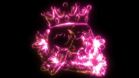 Neon animation of skull wearing a king crown Stock Footage 275249088