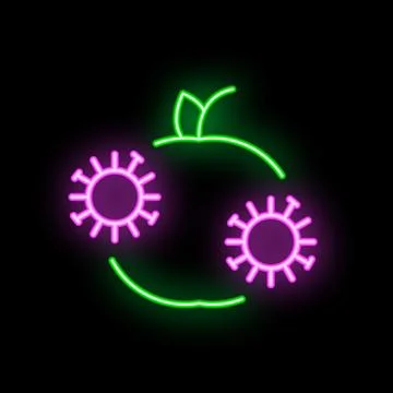 Neon apple with two viruses, representing fruit contamination Stock Illustration