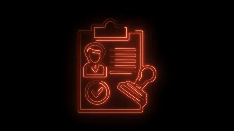 Neon approval stamp for document with personal information on dark backgrou.. Stock Footage 309911156