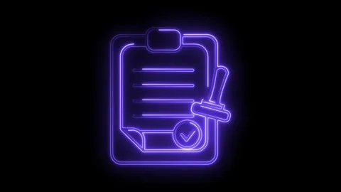 Neon approved document animation with stamp and check mark on a black backg.. Stock Footage 312331606