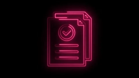 Neon approved document sign animation glowing checkmark file confirmation Stock Footage 330777523
