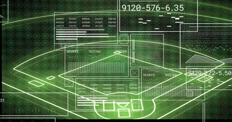 Neon arc sweeping right, assembling HUD panels and sliding metrics, mapping Stock Footage 330741461
