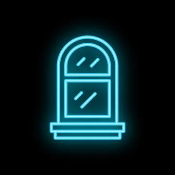 Neon arched window glowing on black background 스톡 일러스트
