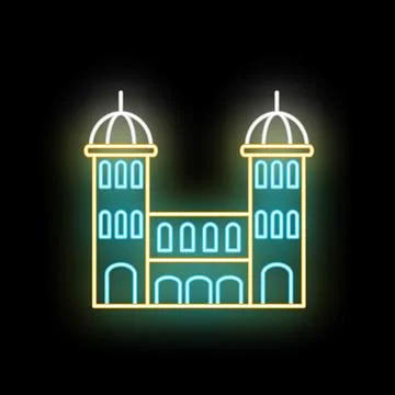 Neon architecture building line icon glowing on black background Ilustración de archivo