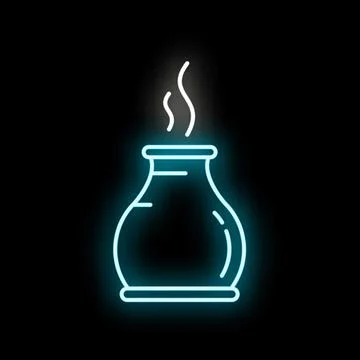 Neon aromatherapy diffuser pot emitting steam icon Stock Illustration