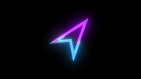 Neon arrow cursor icon cyan purple color glowing animation black background Stock Footage 268417558