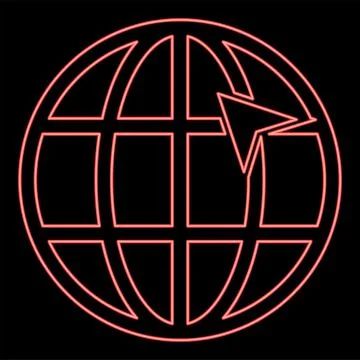 Neon arrow on earth grid Globe internernet concept Click arrow on website I.. Stock Illustration