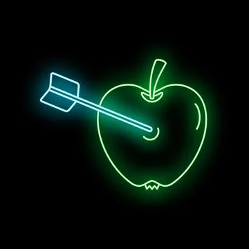 Neon arrow hitting apple target achieving success goal Stock Illustration