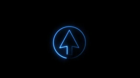 Neon arrow icon. abstract neon location signal icon on black background. Stock Footage 293483149