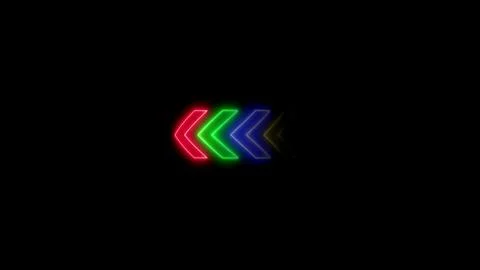 Neon arrow light icons glowing on black Stockillustratie