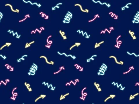 Neon arrow pattern seamless pattern on dark blue background. Stock Illustration