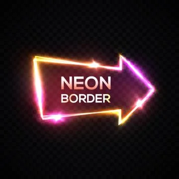 Neon arrow pointer on dark transparent background. Stock Illustration