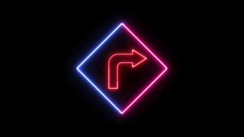 Neon arrow red path traffic sign on black background. 스톡 동영상 297951989